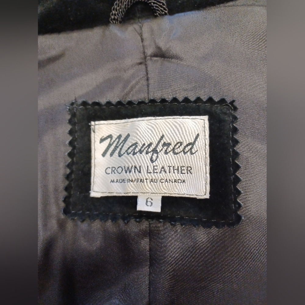 Manfred GUC Vintage Leather/Suede Long Black Coat Size 6 - Picture 11 of 12